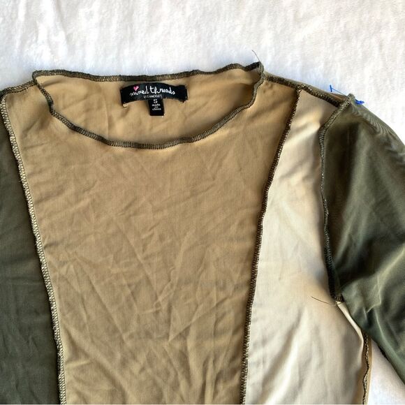 Mixed Threads Los Angeles Topstitched Brown Long Sleeve Colorblock Crop … - Picture 5 of 9